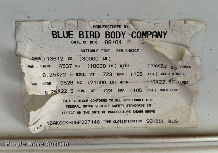 image for item MR9490 2005 Blue Bird Vision school bus