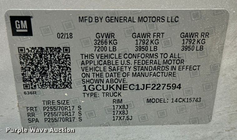 image for item MU9954 2018 Chevrolet Silverado 1500 Crew Cab pickup truck