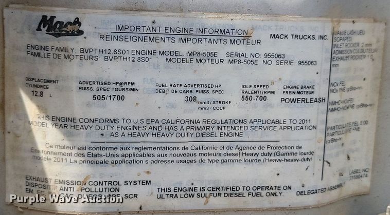 image for item OD9602 2012 Mack CXU613 semi truck
