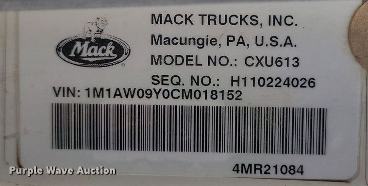 image for item OD9602 2012 Mack CXU613 semi truck