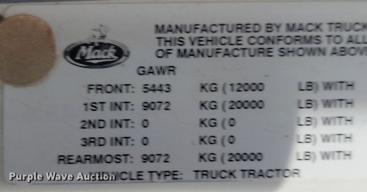 image for item OD9602 2012 Mack CXU613 semi truck