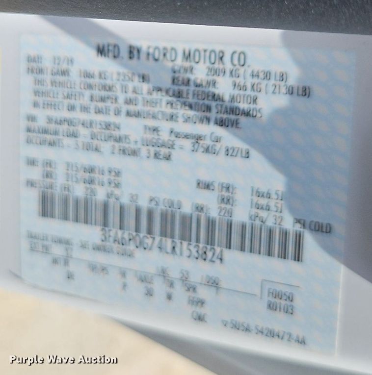 image for item OF9820 2020 Ford Fusion  