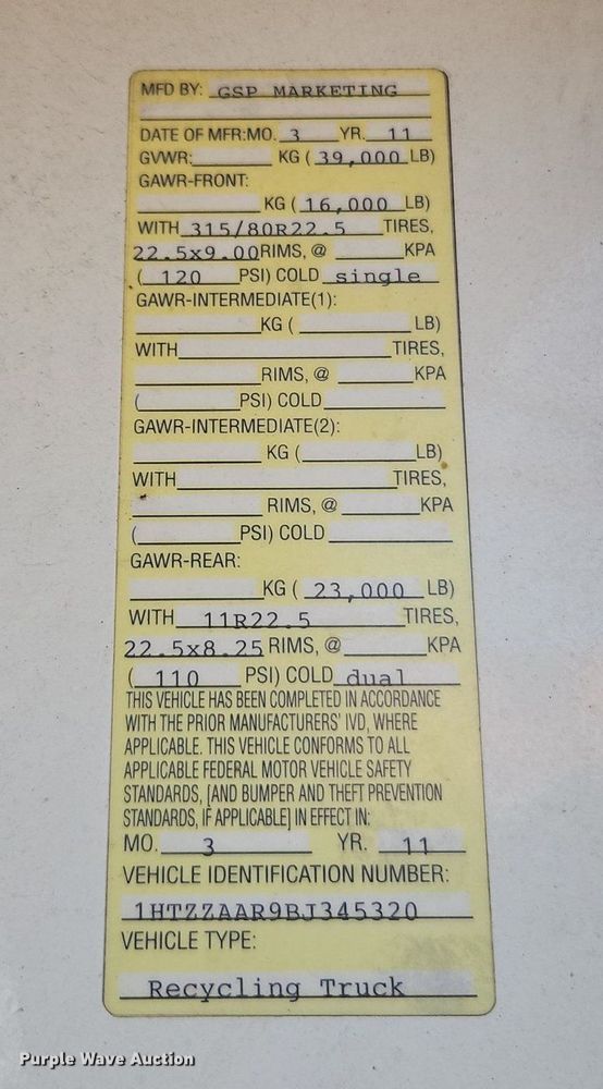 image for item OF9829 2011 International  7300  refuse truck