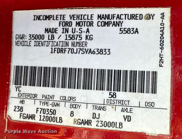 image for item OL9718 1995 Ford pumper fire truck