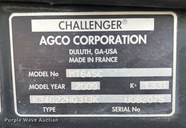 image for item DO2481 2009 Challenger MT645C MFWD tractor