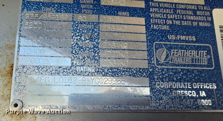image for item DQ4441 2000 Featherlite 8541 livestock trailer