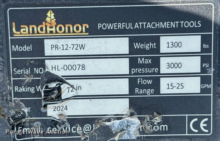 image for item DX0878 2024 LandHonor PR-12-72W skid steer power rake