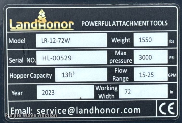 image for item DX0891 2023 LandHonor LR-12-72W skid steer landscape rake