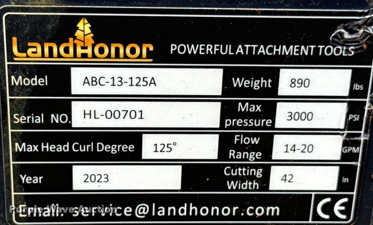 image for item DX0892 2023 LandHonor ABC-13-125A skid steer articulating brush mower