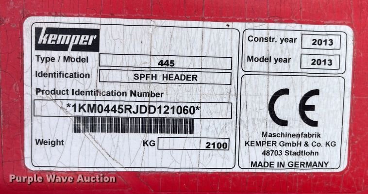 image for item EK8813 2013 Kemper 445 rotary forage head