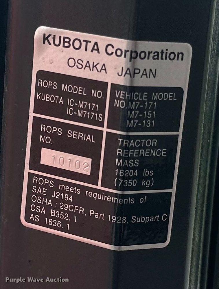 image for item LR9402 2019 Kubota M7-171 Premium MFWD tractor