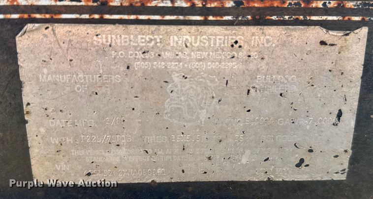 image for item NQ9682 1988 Sunblest utility trailer