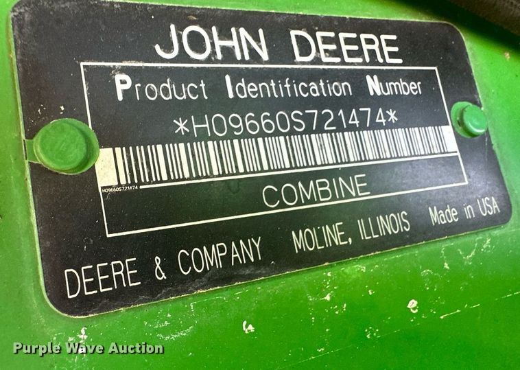 image for item OA9599 2007 John Deere 9660 STS combine