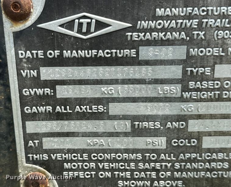 image for item OG9587 2002 ITI SRS-48 walking floor trailer