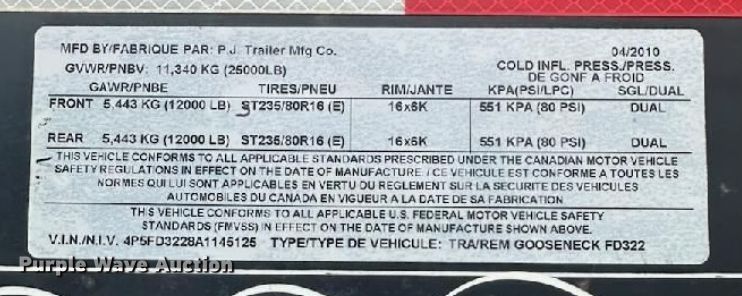image for item DP1168 2010 PJ equipment trailer