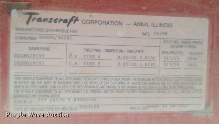 image for item DP1271 1998 Transcraft flatbed trailer