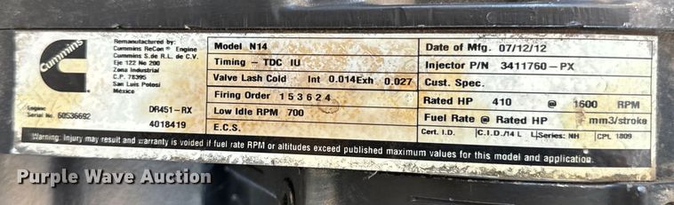 image for item DV5824 2012 Cummins  N14 engine