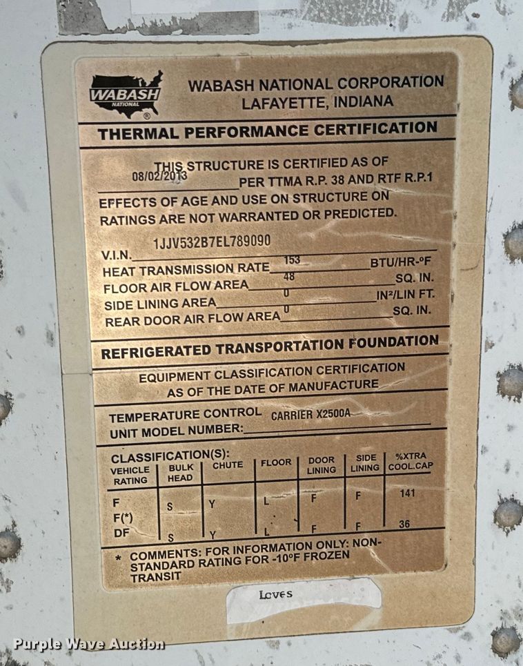 image for item DX0940 2014 Wabash refrigerated van trailer