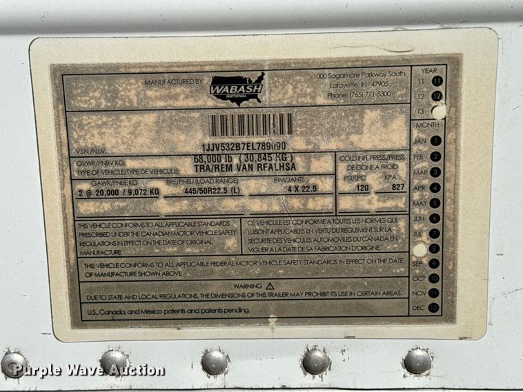 image for item DX0940 2014 Wabash refrigerated van trailer