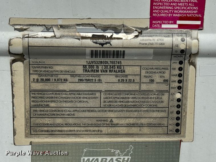 image for item DX0941 2013 Wabash refrigerated van trailer