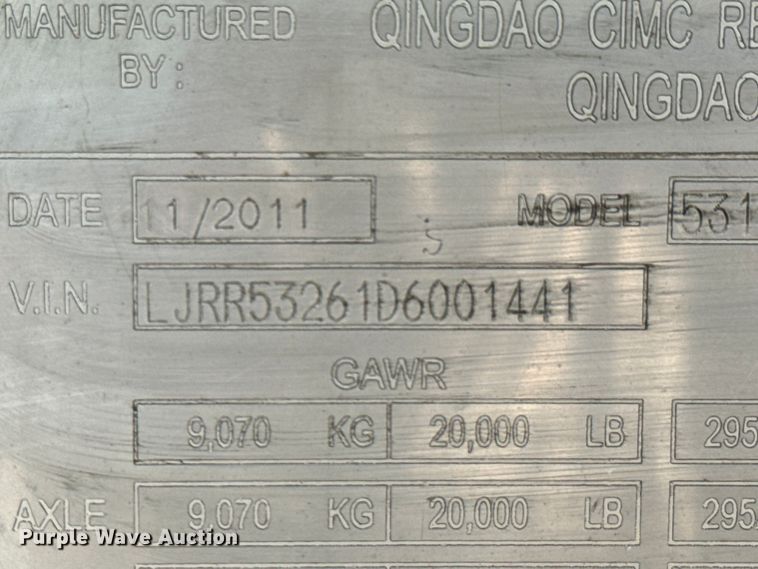 image for item DX0942 2013 CIMC 531SRB03 refrigerated van trailer