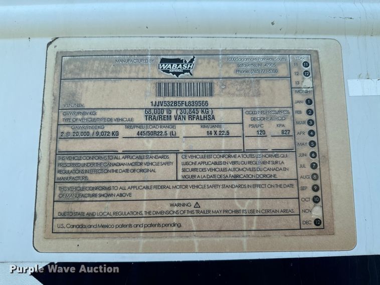 image for item DX0943 2015 Wabash refrigerated van trailer