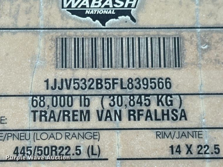image for item DX0943 2015 Wabash refrigerated van trailer