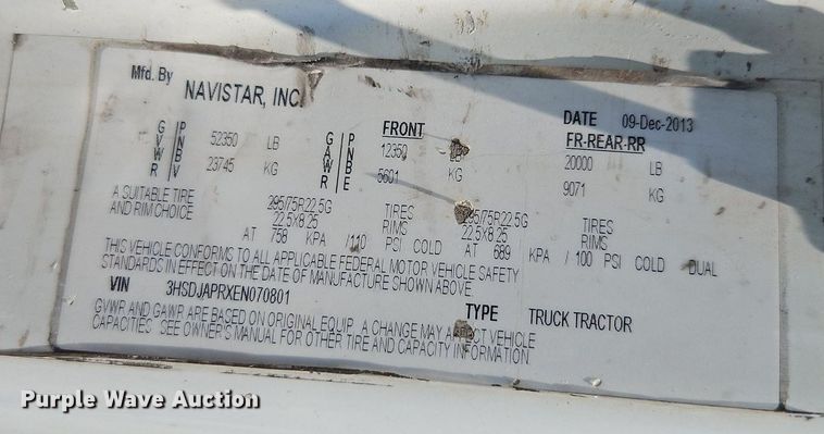 image for item EI3923 2014 International  Pro Star Plus semi truck