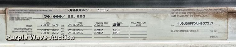 image for item EJ4435 1997 Volvo  WG64T crane truck