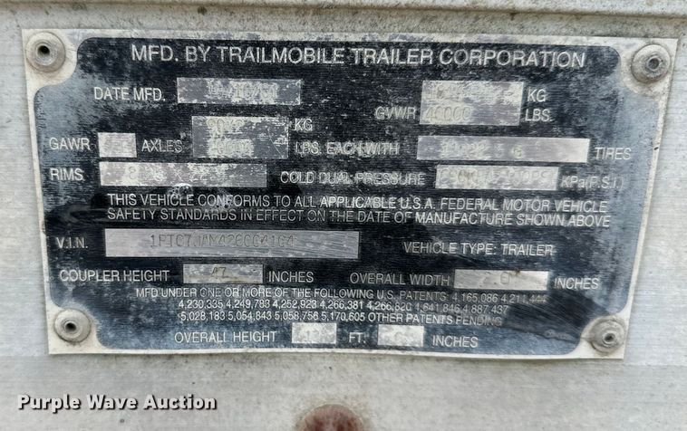 image for item EJ6369 2002 Trailmobile  dry van trailer