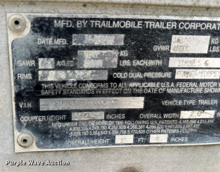 image for item EJ6369 2002 Trailmobile  dry van trailer