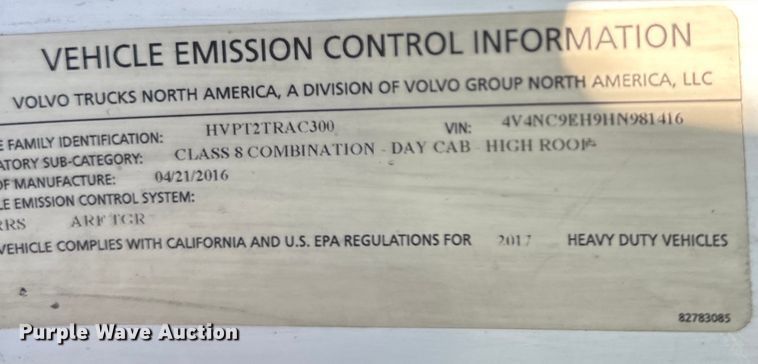 image for item EJ7086 2017 Volvo VN Series semi truck