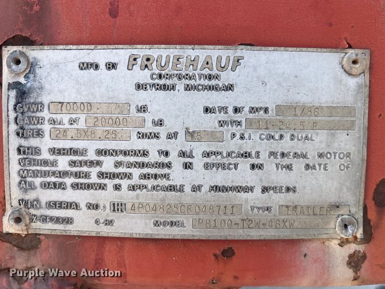 image for item EK8799 1986 Fruehauf  PB100-T2W-48XW flatbed trailer