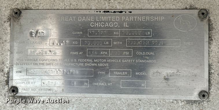 image for item LF9864 2013 Great Dane FXP-0024-00048 flatbed trailer