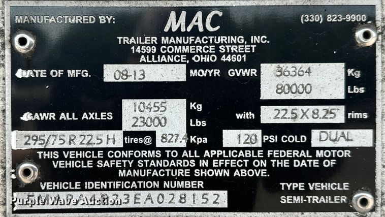 image for item LF9867 2014 Mac TNAR48AF flatbed trailer