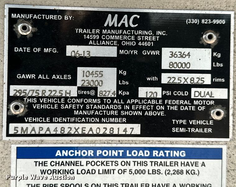 image for item LF9869 2014 Mac TNAR48AF flatbed trailer