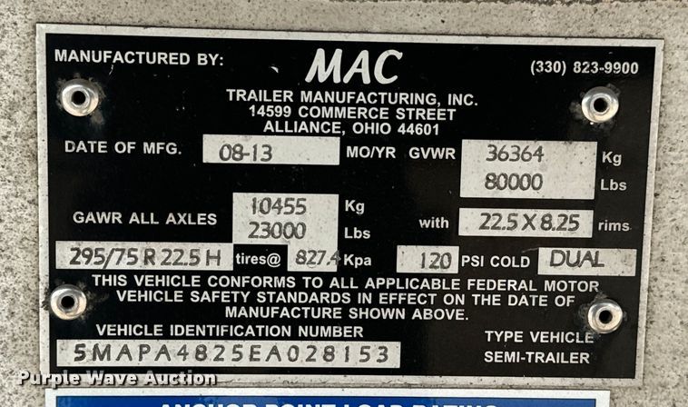 image for item LF9870 2014 Mac TNAR48AF flatbed trailer