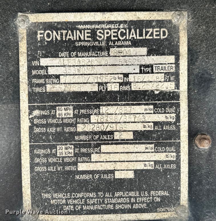 image for item MV9016 2005 Fontaine Specialized  353WDMR lowboy equipment trailer