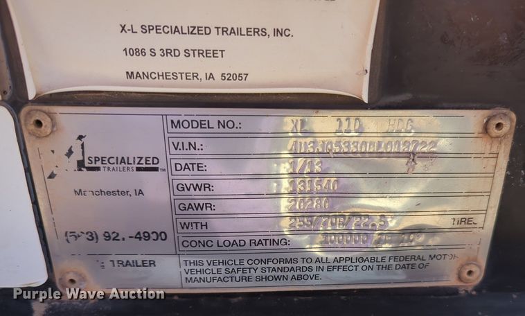 image for item NW9578 2013 XL Specialized Trailers XL 110 HDG lowboy equipment trailer