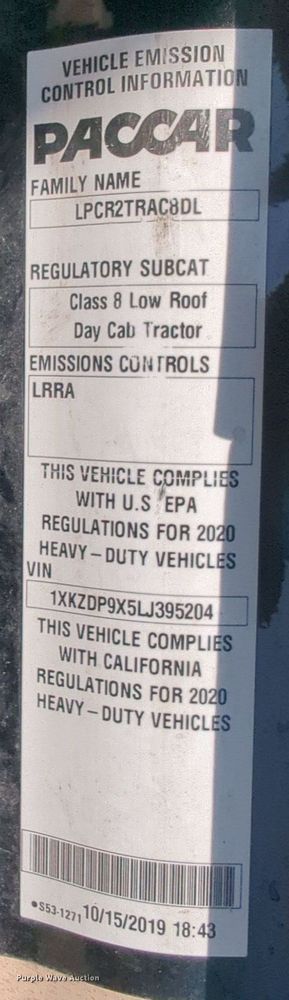 image for item NW9627 2020 Kenworth  T880 semi truck