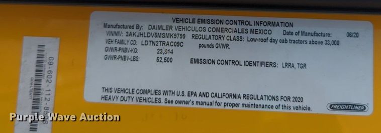 image for item NW9628 2021 Freightliner Cascadia 126 semi truck