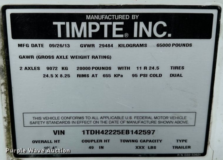 image for item OG9584 2014 Timpte  grain trailer