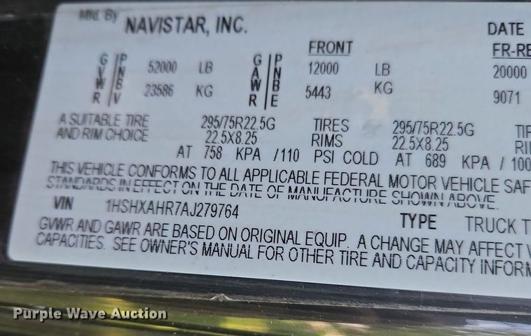 image for item OJ9744 2010 International  8600 SBA 6x4 semi truck