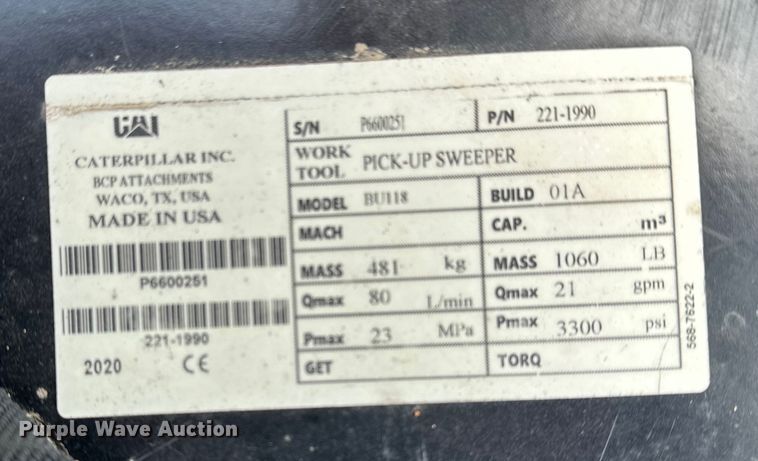 image for item DR0960 Caterpillar  BU118 skid steer sweeper