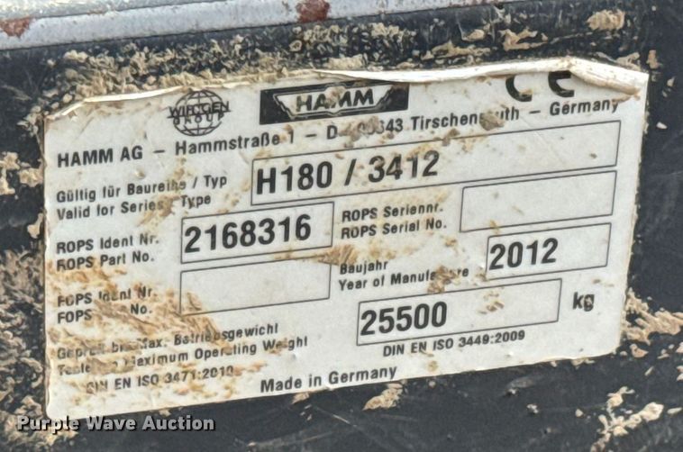 image for item LF9849 2012 Hamm 3412 single drum vibratory roller