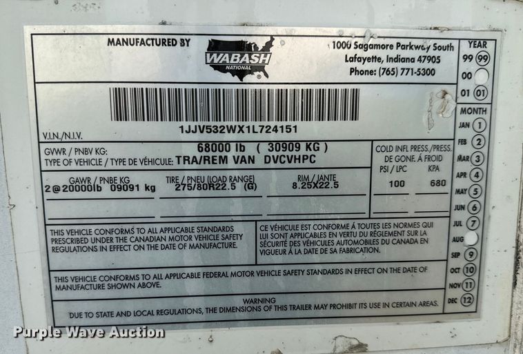 image for item LF9851 2001 Wabash  dry van trailer