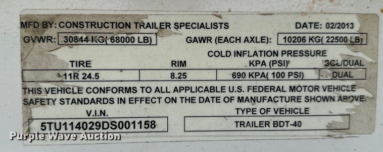 image for item LF9852 2013 Construction Trailers Specialist  BDT-40 bottom dump trailer