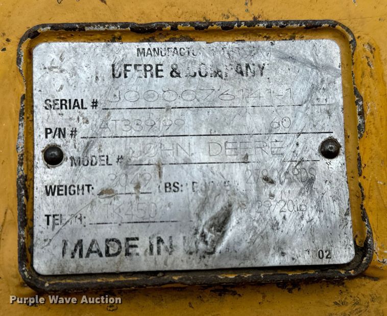 image for item LF9856 2016 John Deere excavator bucket