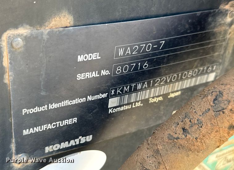 image for item LF9862 2014 Komatsu  WA270-7 wheel loader