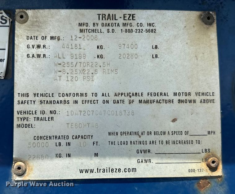 image for item MU9965 2007 Trail-Eze TE80HT48 drop deck hydratail equipment trailer